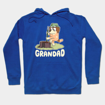 Blue hoodie with cartoon design and "Grandad" text, perfect for casual wear. Cozy, stylish, and ideal for gifting.