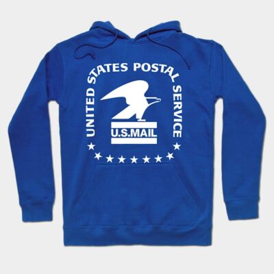 Blue USPS hoodie, unisex style, featuring postal service logo, ideal for casual wear, made of soft cotton blend material.