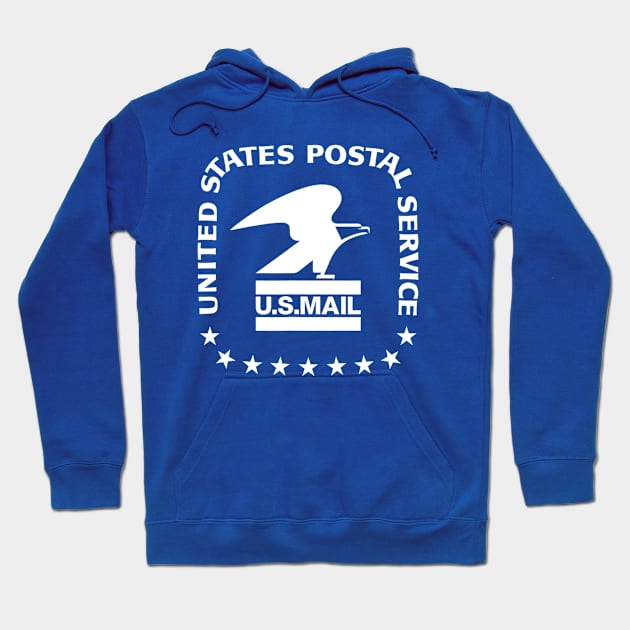 Blue USPS hoodie, unisex style, featuring postal service logo, ideal for casual wear, made of soft cotton blend material.