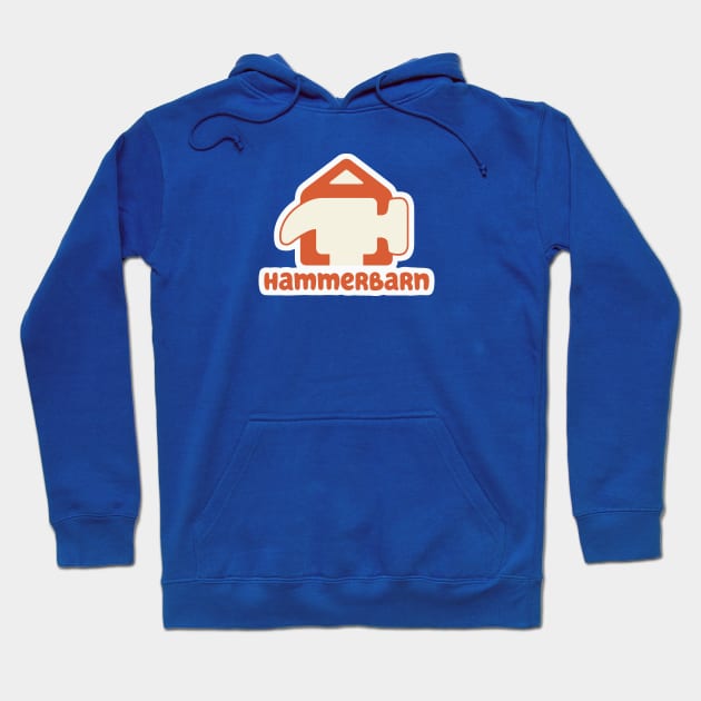Blue Hammerbarn hoodie, featuring front logo, casual style, cotton blend, ideal for everyday wear.