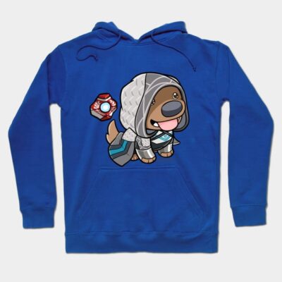 Blue hoodie featuring a cute cartoon dog in a hood, perfect for casual wear, made from soft, comfortable fabric.