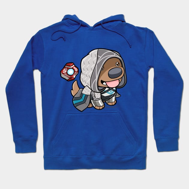 Blue hoodie featuring a cute cartoon dog in a hood, perfect for casual wear, made from soft, comfortable fabric.