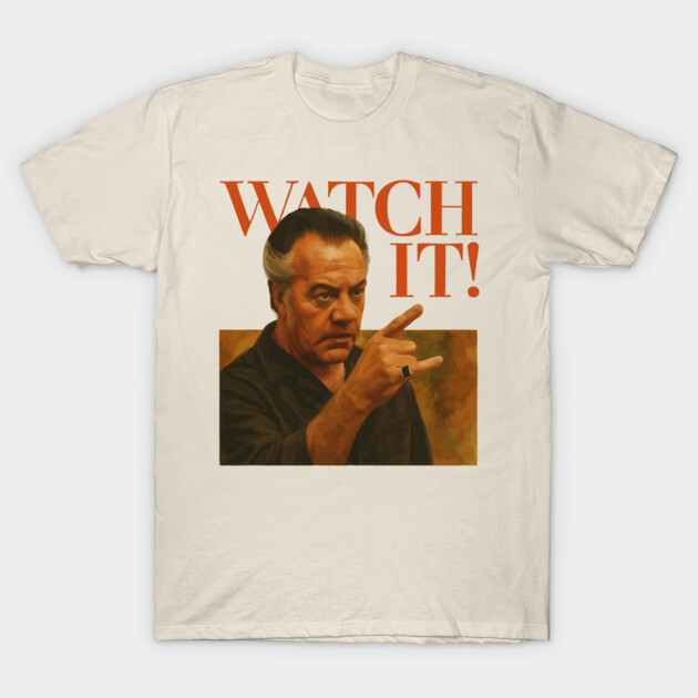 White cotton T-shirt with graphic print and "Watch It!" text, casual style, perfect for everyday wear.
