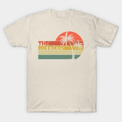 Vintage beige t-shirt with retro palm tree graphic and text design, casual summer wear, soft cotton fabric.