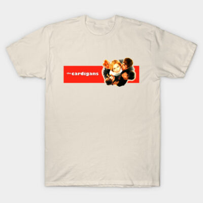 Beige cotton t-shirt featuring a retro graphic design with bold red text, casual and stylish for everyday wear.