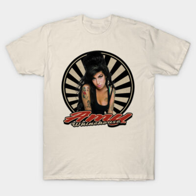 Vintage-style beige t-shirt with retro graphic design, casual wear, perfect for music fans.