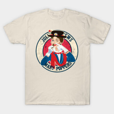 Cream t-shirt with vintage-style graphic of a whimsical character, featuring bold colors and retro design.