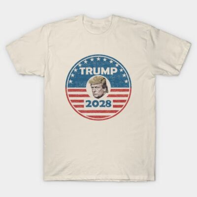 Beige cotton t-shirt with patriotic graphic and text design, perfect for casual wear and political events.