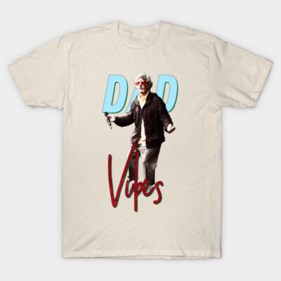 Beige t-shirt with "Dad Vibes" graphic design, casual style, soft cotton, perfect for everyday wear.