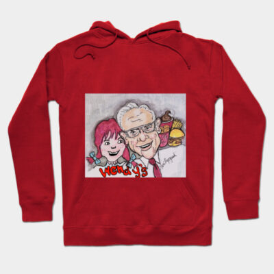 Red hoodie with fast food-themed graphic, casual style, cotton blend, ideal for comfort and everyday wear.