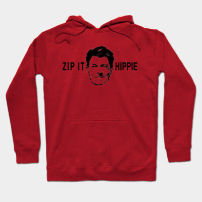 Red graphic hoodie with humorous text and design, featuring drawstrings and front pocket, casual wear, cotton blend.