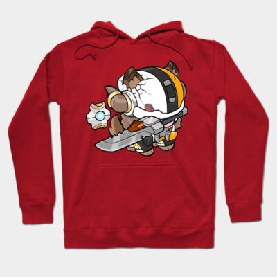 Red hoodie with cute armored corgi graphic, soft cotton material, casual style, perfect for everyday wear.
