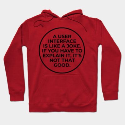 Red hoodie with black text graphic, casual style, cotton blend, perfect for everyday wear or gifting.