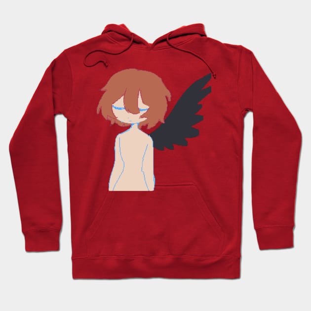Red hoodie featuring abstract design with black wing graphic, casual style, soft cotton blend, perfect for everyday wear.