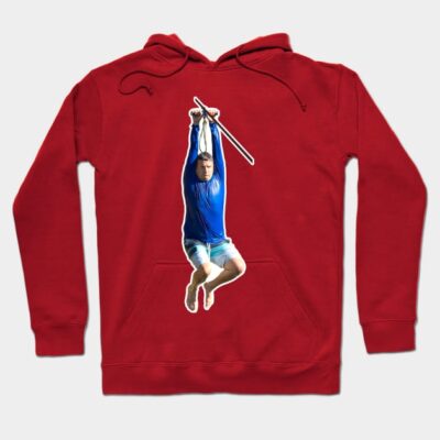 Red hoodie with graphic print, casual style, cotton blend, perfect for everyday wear and comfort.