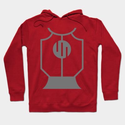 Red cotton hoodie with gray abstract design, casual style, ideal for everyday wear.