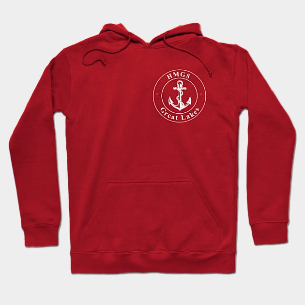 Red hoodie with anchor logo, cotton material, casual wear, perfect for layering and outdoor activities.
