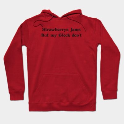 Red cotton hoodie with black text print, featuring front pocket and drawstring hood, ideal for casual wear.