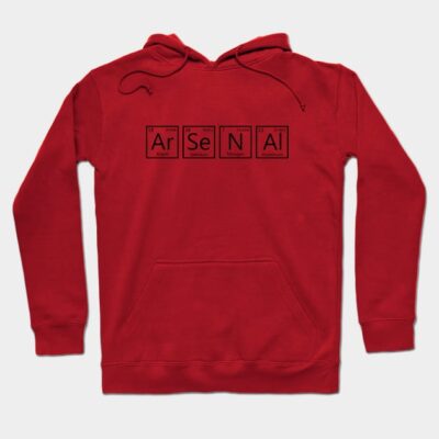 Red hoodie with periodic table design, cotton material, casual style for everyday wear.