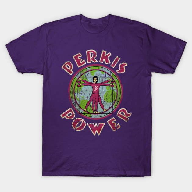 Purple "Perkis Power" graphic t-shirt, vintage style, unisex, 100% cotton, casual wear.