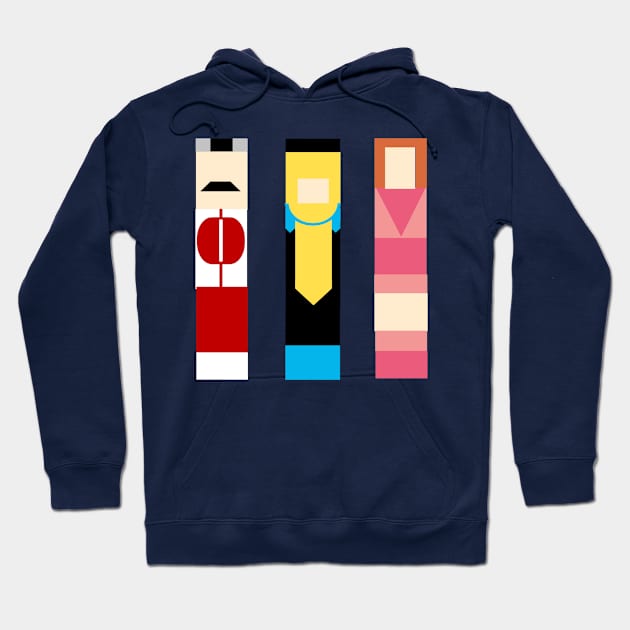 Navy blue hoodie with retro geometric print, casual wear, soft cotton blend, unisex style, perfect for everyday use.