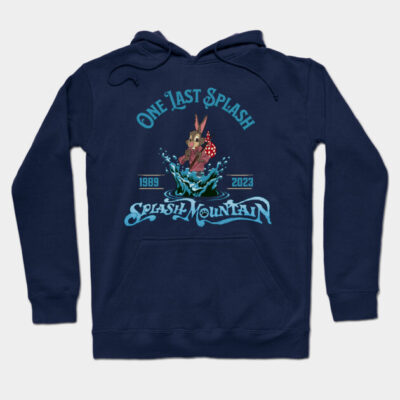 Navy blue hoodie with "One Last Splash" design, featuring a playful theme, perfect for casual wear.