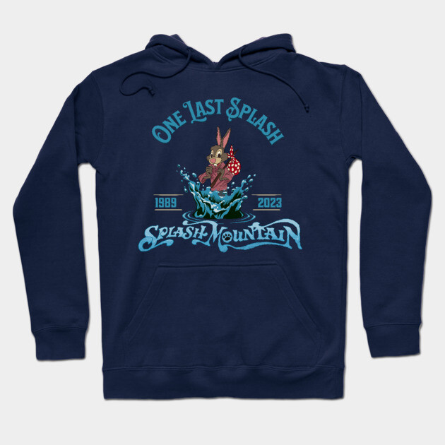 Navy blue hoodie with "One Last Splash" design, featuring a playful theme, perfect for casual wear.