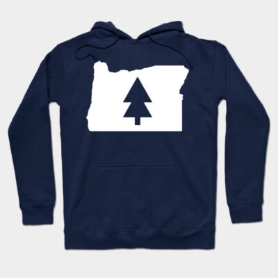 Navy blue hoodie with white tree and map print, cozy cotton blend, ideal for casual wear and outdoor activities.