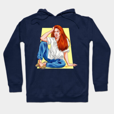 Navy blue hoodie with artistic graphic print, casual style, cotton blend, suitable for everyday wear.