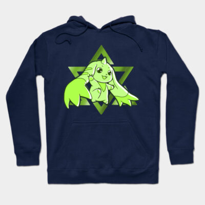 Navy blue hoodie with green anime character graphic, featuring a stylish star design, perfect for casual wear.