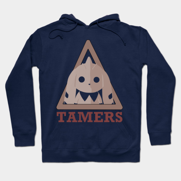 Navy blue hoodie with cute cartoon design and "Tamers" text, perfect for casual wear and comfort.