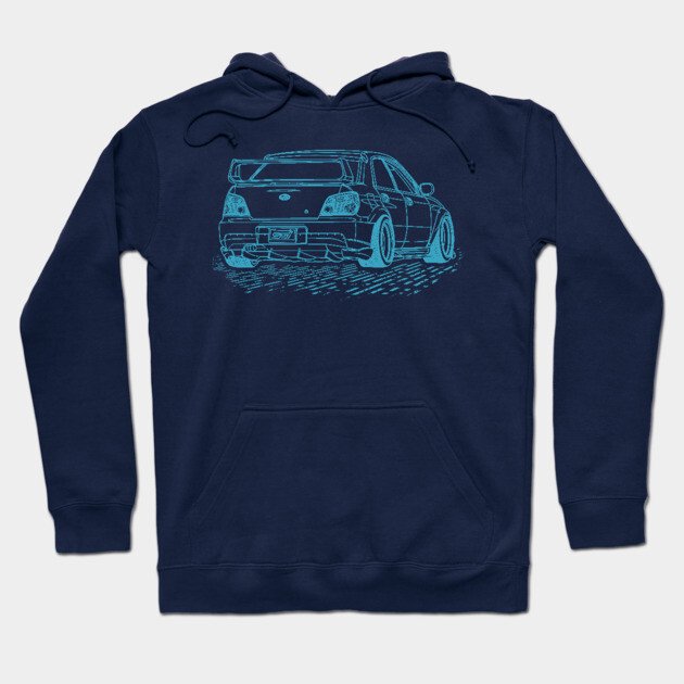 Navy blue hoodie with car sketch design, casual style, cotton blend, perfect for everyday wear and comfort.
