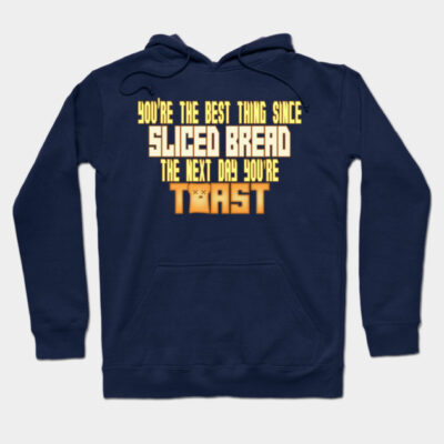 Navy blue hoodie with humorous bread-themed text design, casual style, perfect for everyday wear and comfort.