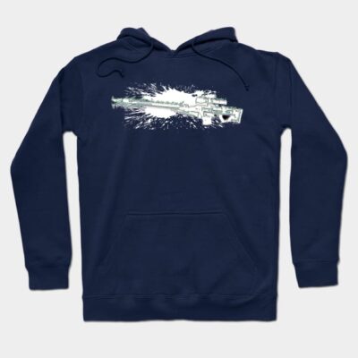 Navy blue hoodie with graphic design, cotton blend, casual wear, ideal for cool weather, front pocket and drawstring.