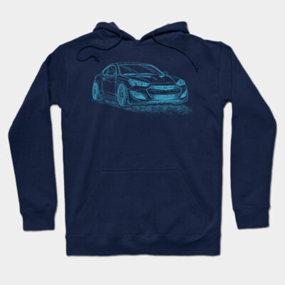 Navy blue hoodie with car graphic, casual style, cotton material, unisex, perfect for everyday wear.