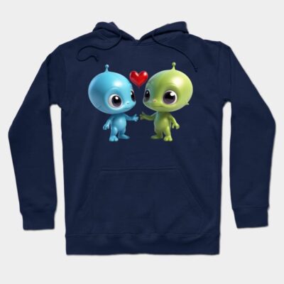 Charming Interstellar Alien Couple – Adorable Cosmic Love Story Character Art Hoodie by shimaaalaa