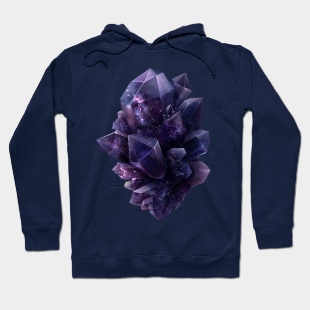 Galactic crystal formation in deep violet Hoodie by ThreadOrbit