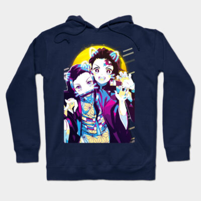 Navy blue anime hoodie featuring vibrant character design, perfect for casual wear and anime enthusiasts.