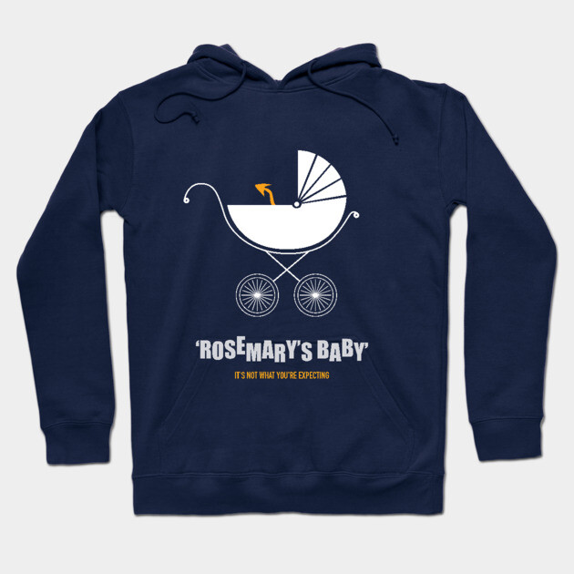 Navy blue hoodie with vintage stroller graphic and text, casual style, cotton blend, perfect for everyday wear.