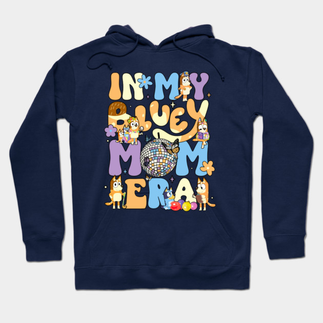 Navy blue hoodie with colorful playful graphic design, perfect for casual wear and cozy comfort.