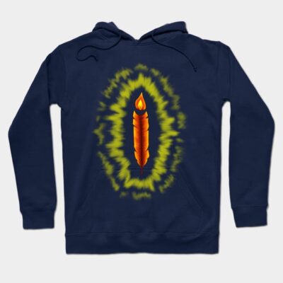 Navy blue hoodie with a glowing orange candle design, casual style, made from soft cotton blend for comfort and warmth.