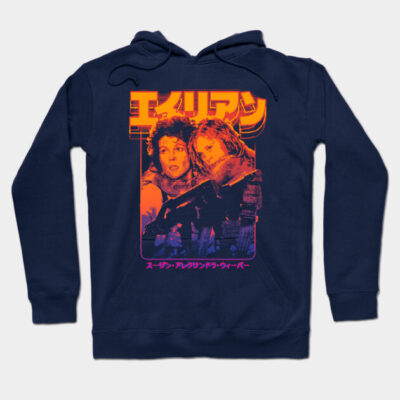 Navy graphic hoodie featuring a retro sci-fi movie design, perfect for casual wear and made from soft cotton blend.
