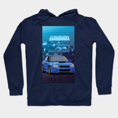 Subaru Impreza WRX STI GDB 'Blobeye ' with ej20 backdrop Hoodie by ArtyMotive