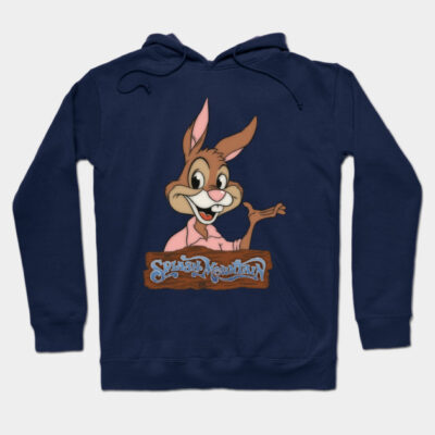Navy blue hoodie with playful rabbit graphic and "Splash Mountain" text, perfect for casual wear.