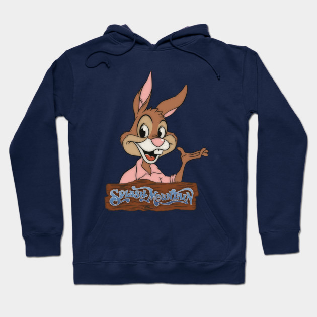 Navy blue hoodie with playful rabbit graphic and "Splash Mountain" text, perfect for casual wear.