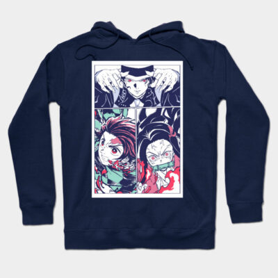 Navy blue anime hoodie with graphic print, cotton material, casual style for everyday wear.