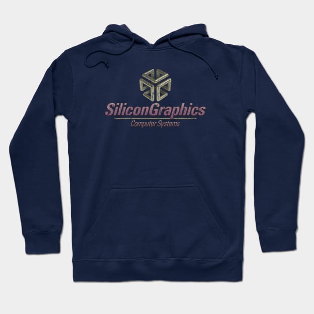 Navy blue hoodie with "SiliconGraphics Computer Systems" logo, casual style, cotton material, front pouch pocket.