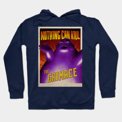 Navy hoodie with vintage-style purple character graphic and bold text, ideal for casual wear.