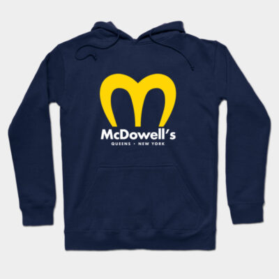 Navy blue hoodie with yellow graphic logo, ideal for casual wear. Soft cotton material, perfect for layering.
