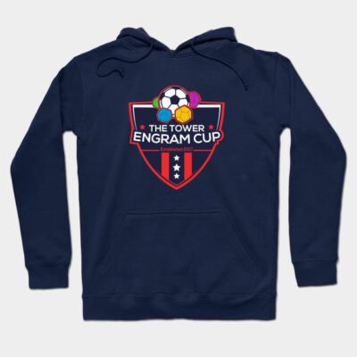 Navy blue hoodie with "The Tower Engram Cup" logo, casual style, perfect for sports events or everyday wear.